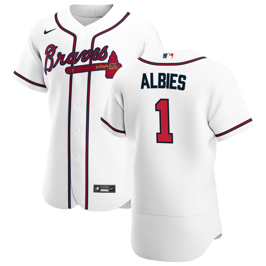 Atlanta Braves 1 Ozzie Albies Men Nike White Home 2020 Authentic Player MLB Jersey